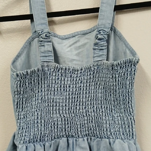 Sincerely Jules Denim Romper Shorts Skort Tie Waist Boho Light Blue Sz Small - Picture 6 of 7